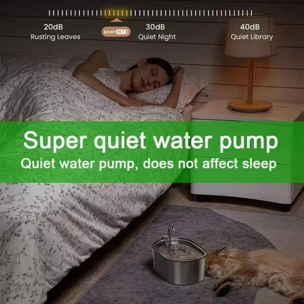 Distributeur d'eau pour chat 3.2L Robinet en acier inoxydable Fontaine d'eau pour animaux de compagnie Buveur d'eau automatique intelligent pour chats avec filtres Capteur de mouvement