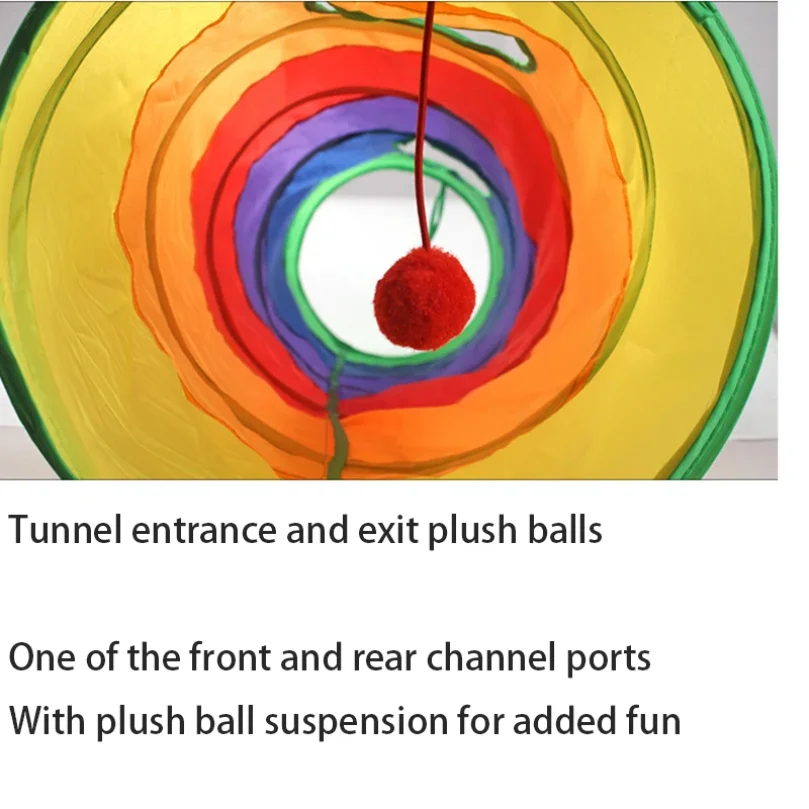 Tunnel interactif arc-en-ciel pour chats – Pliable, avec papier crépitant et jouet balle