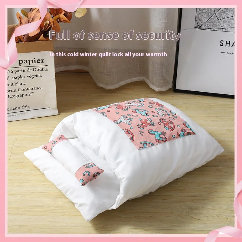 Sac de couchage pour chat de style japonais, lavable, lit pour chat semi-fermé, lit pour chat chaud, maison pour chat d'hiver, lit pour chat