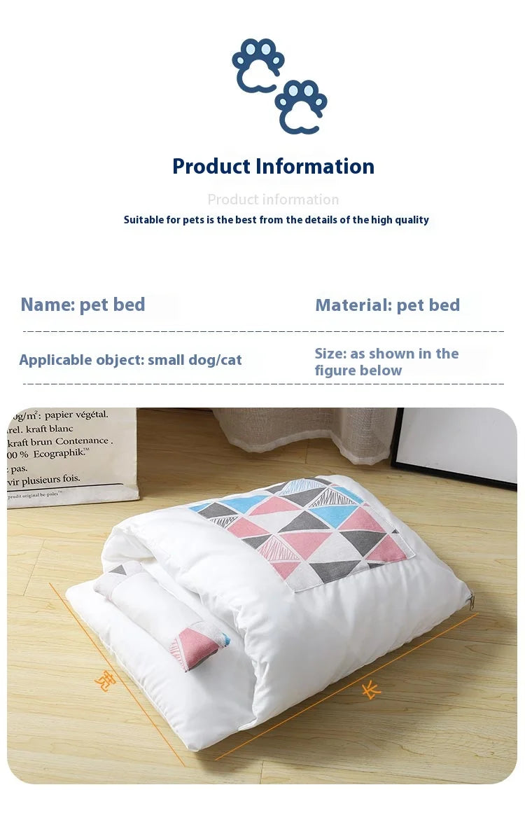 Sac de couchage pour chat de style japonais, lavable, lit pour chat semi-fermé, lit pour chat chaud, maison pour chat d'hiver, lit pour chat
