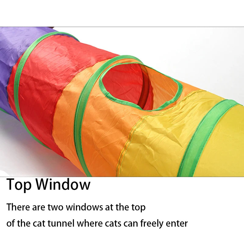 Tunnel interactif arc-en-ciel pour chats – Pliable, avec papier crépitant et jouet balle