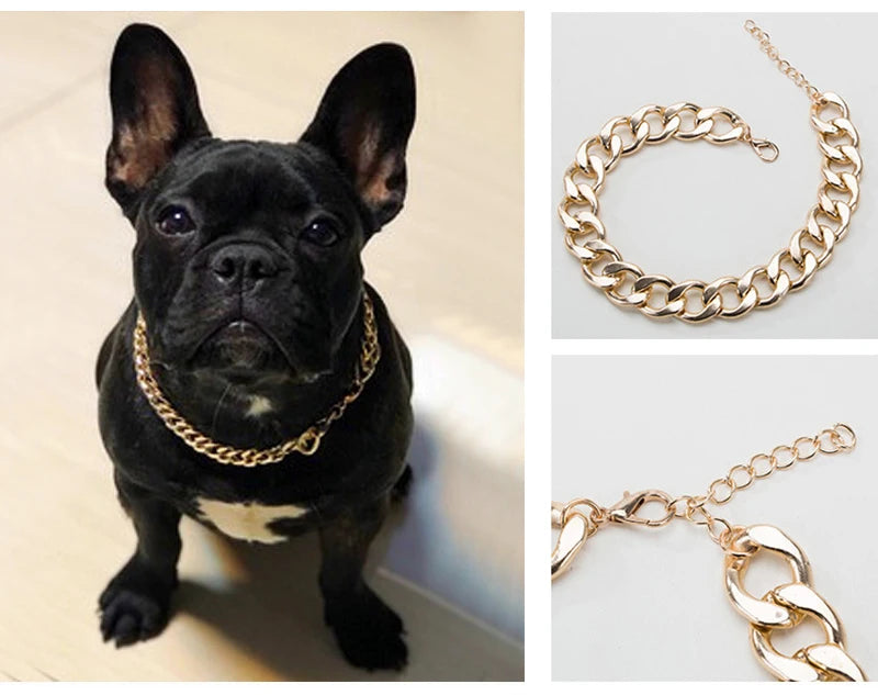 Collier de luxe pour chien – Chaîne plaquée or ou argent, style tendance pour Pitbull, Beagle et Bulldog