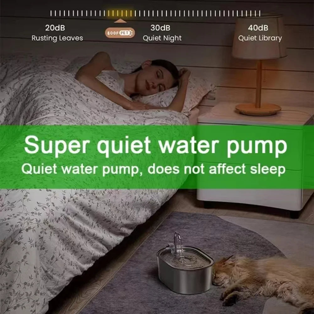 Distributeur d'eau pour chat 3.2L Robinet en acier inoxydable Fontaine d'eau pour animaux de compagnie Buveur d'eau automatique intelligent pour chats avec filtres Capteur de mouvement