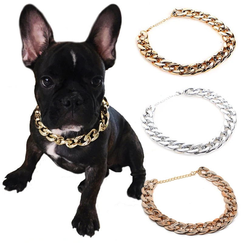 Collier de luxe pour chien – Chaîne plaquée or ou argent, style tendance pour Pitbull, Beagle et Bulldog