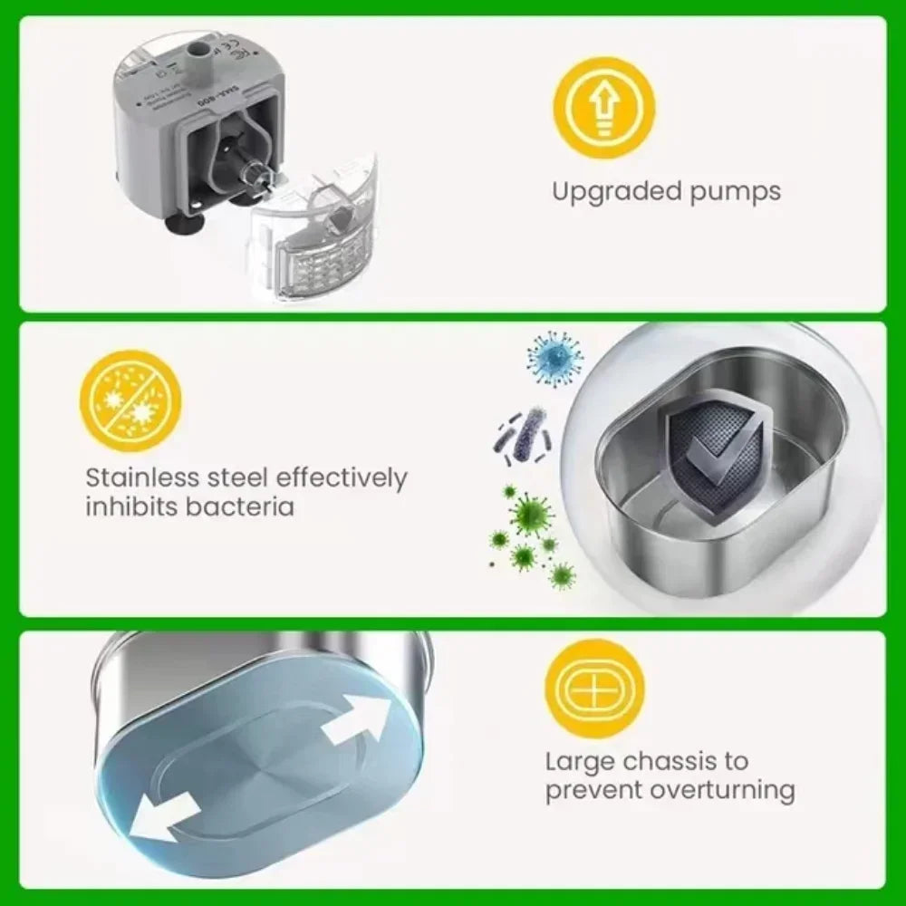 Distributeur d'eau pour chat 3.2L Robinet en acier inoxydable Fontaine d'eau pour animaux de compagnie Buveur d'eau automatique intelligent pour chats avec filtres Capteur de mouvement